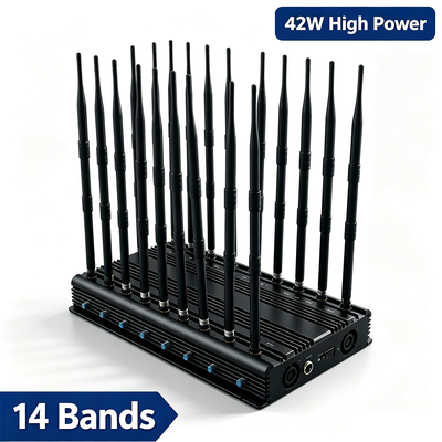 Besorgen 42W 14-Band Desktop Signal Jammer mit Omnidirectional Antenne für 4G LTE 5G WiFi GPS VHF UHF Lojack Online-Herstellung