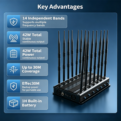 Besorgen 42W 14-Band-Desktop-HF-Störgerät mit Omnidirectional-Antenne für die Privatsphäre des Büros Online-Herstellung
