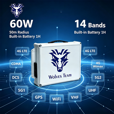 Besorgen 60W 14-Band Desktop Signal Jammer mit eingebauter Batterie für 4G LTE 5G WiFi GPS VHF UHF Lojack Online-Herstellung