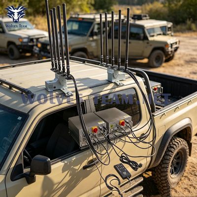 Besorgen Outdoor 500-2000M Fahrzeug Signal Jammer auf dem Dach montiertes Fahrzeug Signalunterdrückungssystem Omnidirektionale Antennen Wasserdicht Online-Herstellung