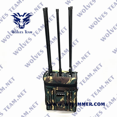 Rundumstrahlende Antennen-Rucksack-Störsender für GSM 3G 4G 5G GPS WIFI UHF VHF bis zu 200 Meter Störbereich