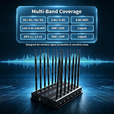 42W 14-Channel Desktop Signal Jammer with Omnidirectional Antenna for Conference Room Security