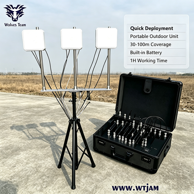 Tragbare 100 Watt leistungsstarke 10-Band-Multi-Frequenz-Signal-Jammer mit eingebauter Batterie für Auditorien und Konferenzräume