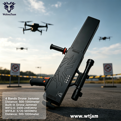 80W 4-Band Portable Drone Jammer with 500-1000m Range for GPS 2.4G 5.8G 900MHz Jamming